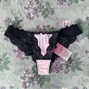 Victoria's Secret Iconic Pink Striped Lace Sheer Bow Cheekini Style Panty 💕🎀